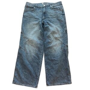 No Boundaries Star Knee Wide Leg Jeans Medium Wash Baggy Y2K Denim Size 16